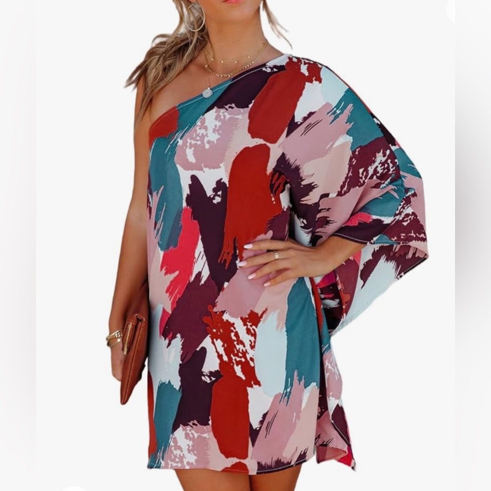 Women’s Multicolored One Shoulder Dress Sz Med